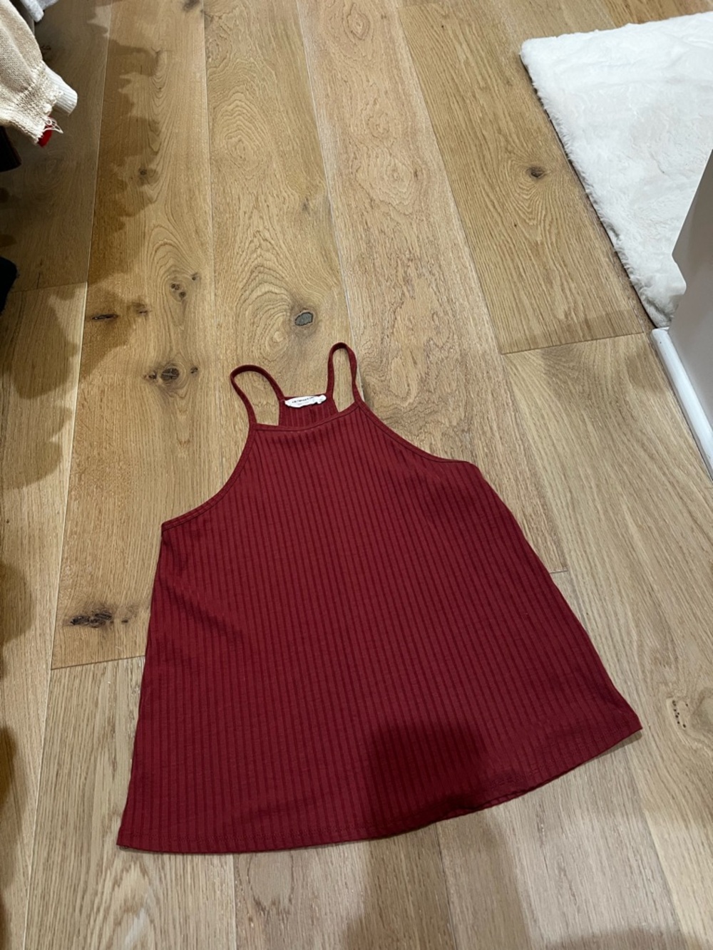 Double Zero Ribbed Halter Camisole in Wine Red